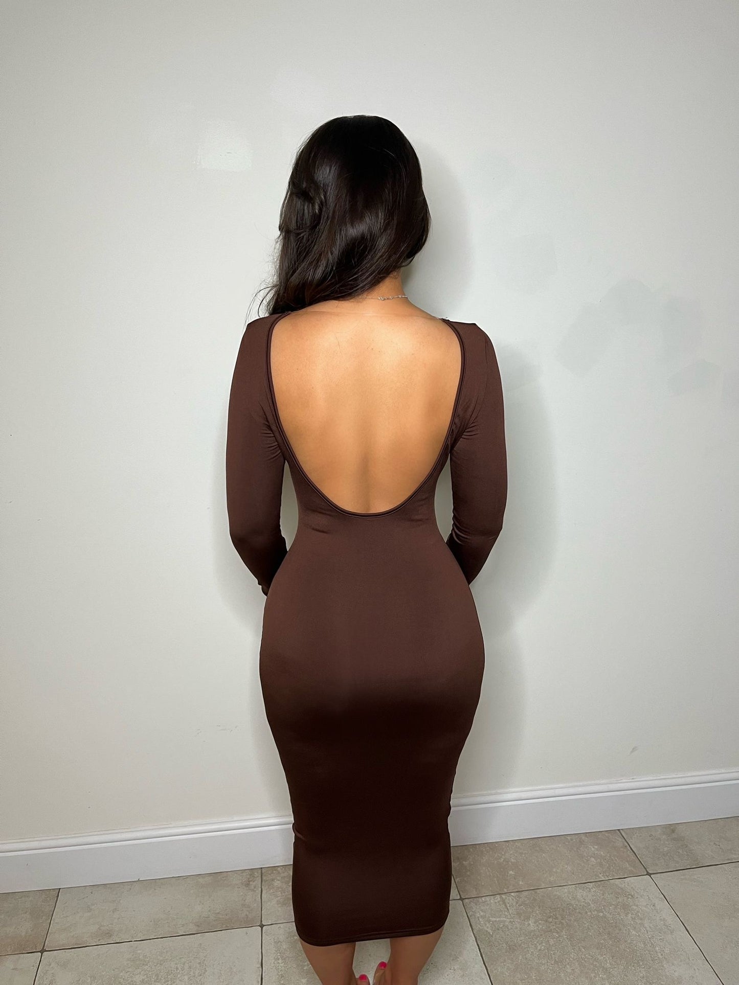 “Kim” Sculpt Brown Midi Dress