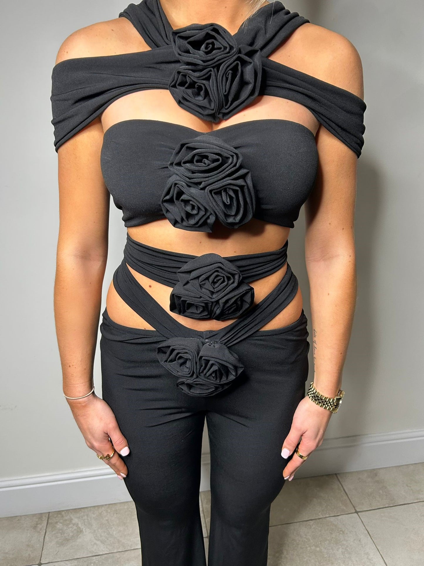 "Blaire" Rose Trouser Two-piece In Black