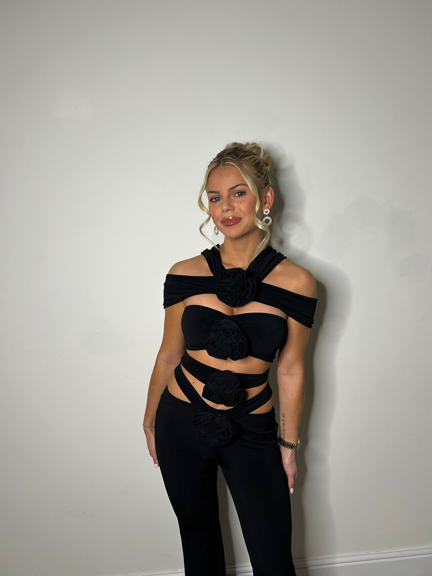 "Blaire" Rose Trouser Two-piece In Black